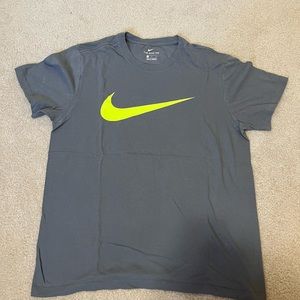 Grey Nike T-Shirt with Neon Green Logo